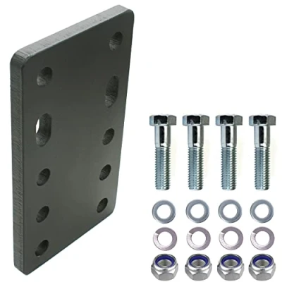 Abbildung von Universelle Adapterplatte zur Höhenverstellung 5x90 der Anhängerkupplung für 2 Loch 90mm AHK Bock Flanschkugeln. (5x45 mm mit 4xM16 Schraubenset, Bock)