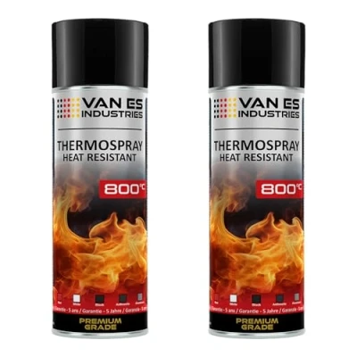 Abbildung von VE INDUSTRIES Thermolack 2x 400ml Spray Ofenlack 800C Auspufflack Hitzebeständiger Lack Ofenfarbe Schwarz