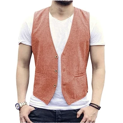 Abbildung von AeoTeokey Herren Sommer Leinenweste Anzug Weste Casual Regular Fit(Koralle,4XL)