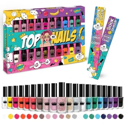 Abbildung von Beauty4Britain 20 Farben Nagellack Set für Frauen Verschiedene satte Schnell Trocken &amp; Nicht Gel Deluxe Geschenkbox 2 Lesezeichen Enthalten