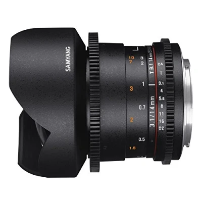 Abbildung von Samyang 14mm T3.1 Video DSLR II für MFT Vollformat und APS C Videoobjektiv Mount, manueller Fokus 0,8 Zahnkranz Gear, 14 mm Weitwinkelobjektiv schwarz