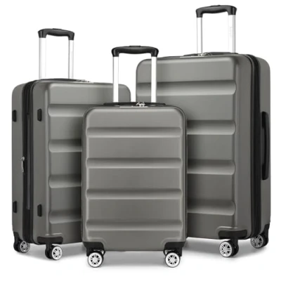 Abbildung von KONO Koffer Trolley Kofferset 3 Teilig Erweiterbarer Leichte Hartschalenkoffer aus ABS+PC Reisekoffer mit TSA Schloss und 4 Spinnrollen M L XL, Grau