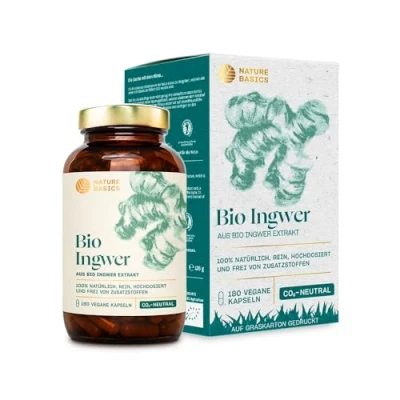 Abbildung von Bio Ingwer Extrakt Kapseln 180 hochdosiert / 600 mg reines pro Tagesdosis/Ayurvedisch/Vegan, Zertifiziert &amp; Nachhaltig im Glas