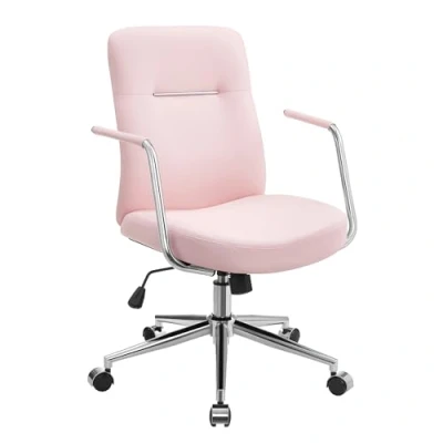 Abbildung von SONGMICS Bürostuhl, Computerstuhl, PU Oberfläche, leicht zu reinigen, höhenverstellbar, Bequeme Rückenlehne und gebogener Sitz, bis 150 kg belastbar, pastellrosa OBG031P01