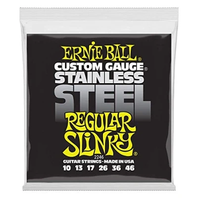Abbildung von Ernie Ball Regular Slinky Stainless Steel Wound E Gitarrensaiten, Stärke 10 46