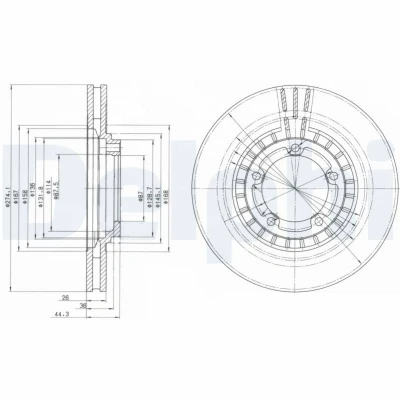 Abbildung von DELPHI BG4134 Bremsscheibe 274 26 5 Belüftet geölt unbehandelt ohne Radlager, ABS Sensorring HYUNDAI: H 1 Cargo, / Starex MPV