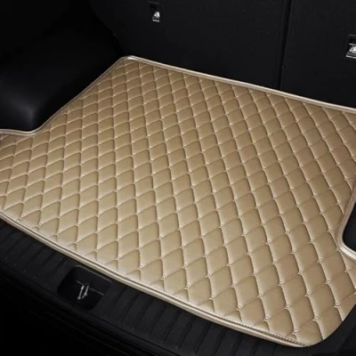Abbildung von Leder Kofferraummatten für Cupra Tavascan TCR, Individueller Kofferraumschutz wasserdichte Allwettereinlagen, Autozubehör, Car Boot Mats,6 Beige