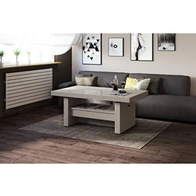 Abbildung von HU Design Couchtisch Aversa H 111 Hochglanz Schublade höhenverstellbar ausziehbar (Cappuccino Hochglanz)