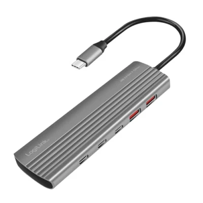 Abbildung von LogiLink UA0415 Ultra Slim USB 3.2 Gen2 Hub, 2X A, 8X C, mit PD (Power Delivery), 100 W, Space Grau