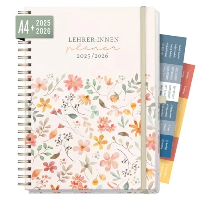 Abbildung von Häfft® Lehrer Planer 2025/2026 A4 + Deluxe &quot;Wild Blossoms&quot; Hardcover Lehrerkalender groß, Schuljahresplaner mit Spiralbindung, Schulplaner nachhaltig &amp; klimafreundlich