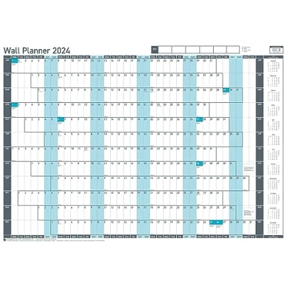 Abbildung von Sasco 2024 Value Yearly Wall Planner Set, Paper Whiteboard Style Dry Erase Calendar, Large Planner, Poster Chart &amp; Office Pinnwand, blau, 915 x 610 mm