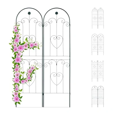 Abbildung von Relaxdays Rankgitter 2er Set, Metall, 180 x 50 cm, Rankhilfe Garten, Rundbogen, Blume &amp; Herz, zum Stecken, dunkelgrün, Design A