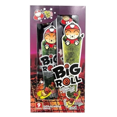 Abbildung von Tao Kae Noi Big Roll Grilled Seaweed BBQ Sauce, gegrillter Seetang, Algensnack mit Flavour, 9 Snackrolls a 3 g, 27 g