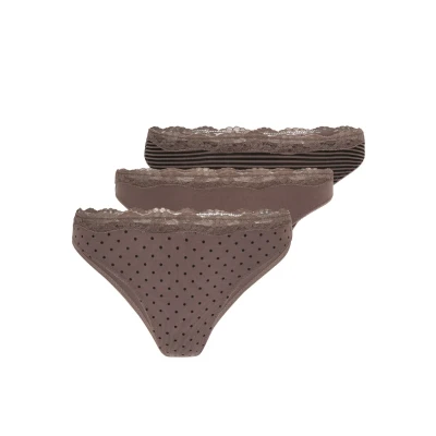 Abbildung von Lascana 3PACK String, Damen, Größe: 44/46, Taupe uni/gepunktet gestreift/gestreift
