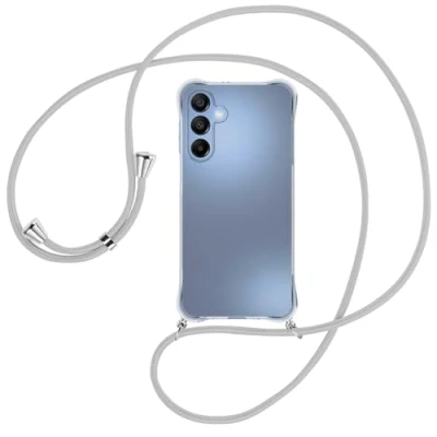 Abbildung von mtb more energy® Handykette kompatibel mit Samsung Galaxy A16 Silbergrau/Metallteile: Silber Smartphone Hülle zum Umhängen Anti Shock Full TPU Case