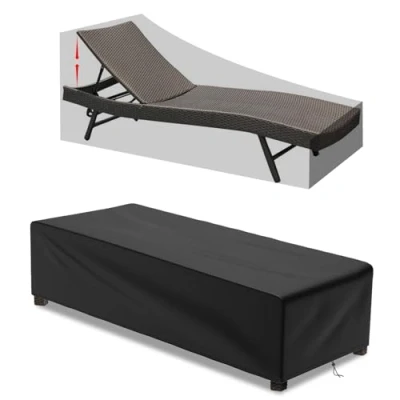 Abbildung von 1 Stück Gartenliege Abdeckung mit verstellbarem Kordelzug, Wasserdicht, UV Beständiges, reißfest, Schwerlast 500D Oxford Sonnenliege Abdeckung, schutzhülle für 200 x 68 30cm Schwarz