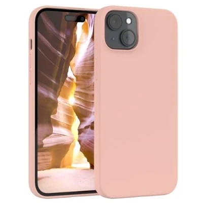 Abbildung von EAZY CASE Premium Silikon Handyhülle kompatibel mit iPhone 15 Plus Slimcover Kameraschutz und Innenfutter, Silikonhülle, Schutzhülle, Bumper, Handy Case, Hülle, Softcase, Alt Rosa