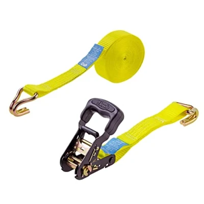 Abbildung von kwb 2x Zurrgurte 6 m x 35 mm, aus strapazierfähigem Polyesterband, mit Komfortentriegelung und Prüfschild, kunststoffummantelter Spannratsche, 2 Haken, TÜV / GS geprüft