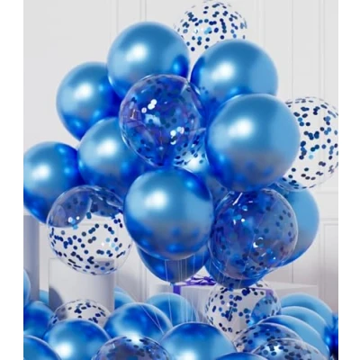 Abbildung von AULE Luftballons Blau Metallic Helium: 42 Stück 12 Zoll Blaue Konfetti Luftballon Latex Ballons Geburtstagsdeko Deko für Baby Shower Gender Reveal Graduation Geburtstag