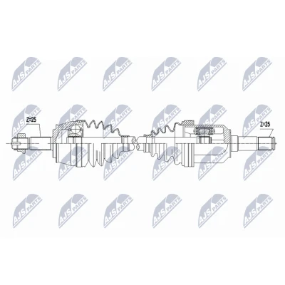 Abbildung von NTY NPW FT 089 Antriebswelle Vorderachse links 633mm Schaltgetriebe FIAT: BRAVO 2, Stilo Schrägheck, Multi Wagon