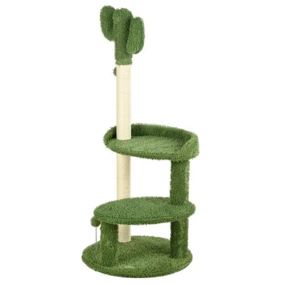 Abbildung von Kratzbaum Kaktus Design 2 Plattformen Spielbälle weicher Bezug Grün