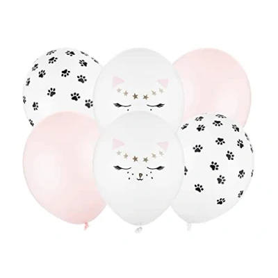 Abbildung von partydeco Luftballon, Luftballons Kätzchen 30cm weiß rosa schwarz 6er Set