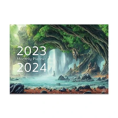 Abbildung von Exacompta Ref. GS028Z Juni 2023 Juli 2024 Tischkalender/Monatsplaner, Walddesign, Monat pro Seite, inkl. UK Feiertage, 210 mm x 150 mm, steht sicher auf einem Schreibtisch oder Regal