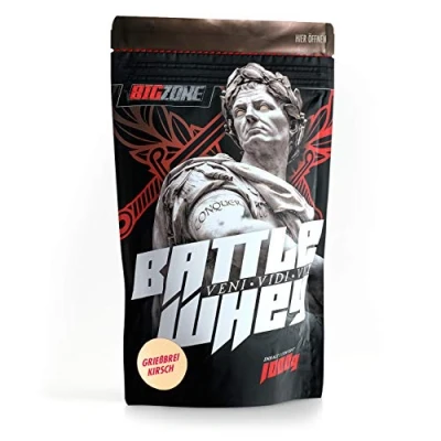 Abbildung von Big Zone BATTLE Whey Protein Concentrate Eiweiss Lecker Qualität Made in Germany 1000g 1KG Pulver (Grießbrei Kirsch)