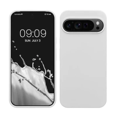 Abbildung von kwmobile Hülle kompatibel mit Google Pixel 9 Pro XL Silikon Handy Case Handyhülle weiche Oberfläche kabelloses Laden Weiß matt