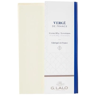 Abbildung von G.Lalo 25616L Karten Set Vergé de France, (25% Hadern mit 10 Papier 300 g, geradem Schnitt, Umschläge, weiß gefüttert, 90 x 140 mm, Visitenkarten Format, elfenbein, 1 Pack)