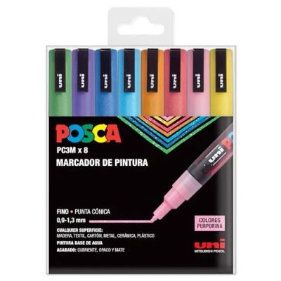 Abbildung von UNI Posca PC 3M Sparkling Packung mit 8 Markern