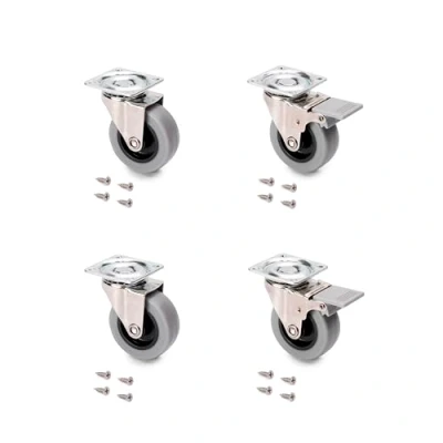 Abbildung von Emuca Set aus 4 Lenkrollen für Möbel Ø50mm mit Anschraubplatte und Kugellager, schwenkrollen Gummi grau Farbe