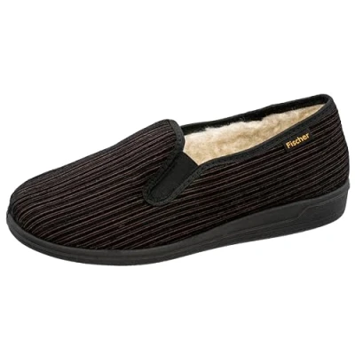 Abbildung von Fischer Markenschuh Frank Hausschuh Streifencord, Moltonfutter, Gummizug