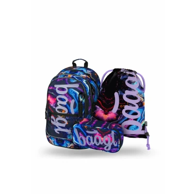 Abbildung von Baagl Schulrucksack Set Mädchen 3 Teilig, Schultasche für Grundschule Volksschule, Ranzen mit Brustgurt, Ergonomischer Schulranzen (Marble)