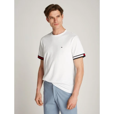 Abbildung von Tommy Hilfiger Global Stripe FLAG CUFF TEE Tshirt print, Herren, Größe: Medium, White