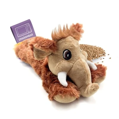 Abbildung von Habibi Plush Wärmekissen/Stofftier f. Kinder und Erwachsene 1618 Mammut mit Hirsefüllung, Wärmekuscheltier zum Erwärmen in der Mikrowelle/Backofen, ideal auch für Babys