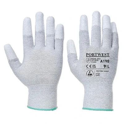 Abbildung von Portwest A198 Antistatische PU Fingerspitzen Sicherheitshandschuh Grau, M