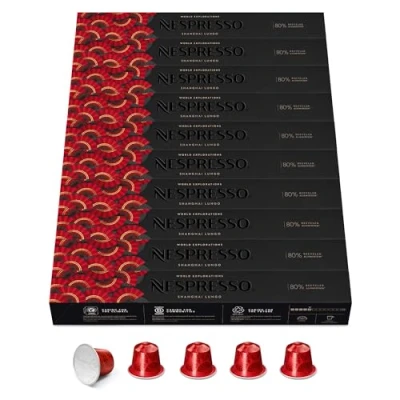 Abbildung von NESPRESSO ORIGINAL Shanghai Lungo, Helle Röstung, Kompatibel mit Kaffeemaschinen, Kapsel Set aus 100 Kaffeekapseln