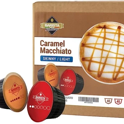 Abbildung von Barista Italiano Caramel Macchiato Magermilch Ungesüßt 80 Kapseln Kompatibel mit Nescafé* Dolce Gusto* Maschinen (80 KapseIn, 40 Tassen)