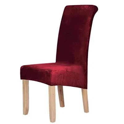 Abbildung von Homaxy Samt Stuhl Deckt Satz von 2, Stretch Esszimmer Deckt, Spandex Plüsch Decken Große Protector (weinrot)