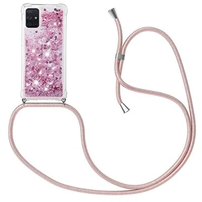 Abbildung von MXKOCO Handykette kompatibel mit Samsung Galaxy A71 Glitzer Flüssig Bewegende Treibsand Hülle Band Umhängetaschen+Hüllen Umhängeband Handykordel Schutzhülle Stylische Kette