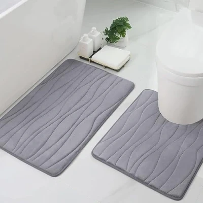 Abbildung von Homaxy Badematten Set 2 teilig Memory Foam Badezimmerteppich WC Vorleger mit Ausschnitt Saugfähige rutschfeste Badteppich Waschbar Badvorleger 2teilig, Grau