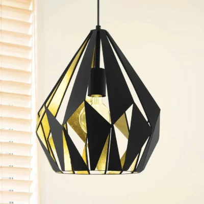 Abbildung von Eglo 49931 Pendelleuchte Vintage CARLTON 1 E27 1X40W Stahl schwarz, gold H:110cm Ø31cm dimmbar