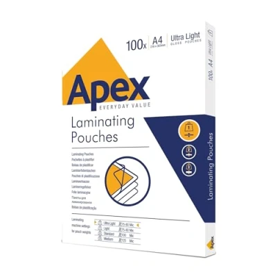 Abbildung von Fellowes Apex A4 Laminierfolien, glänzende Oberfläche, 100 Blatt Super Flex Ideal für Notizen und Fotos