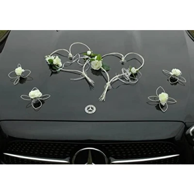 Abbildung von ROMANTISCHE Herzen Autoschmuck Auto Schmuck Braut Paar Rose Deko Dekoration Hochzeit Car Wedding (Weiß 2 Set)
