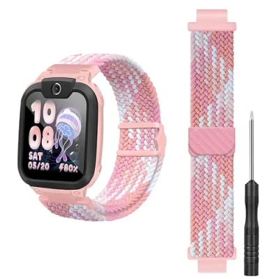 Abbildung von GIOPUEY Armband Kompatibel mit imoo Watch Phone Z7/Z6, Geflochtenes Nylon [Unisex] elastisch Ersatzarmband Pink A