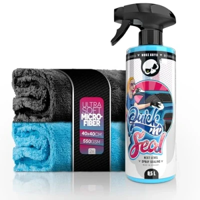 Abbildung von Auto Lackversiegelung Set Nuke Guys Quick&#039;n&#039;Seal 500ml Nano Sprühversieglung + 2x Poliertuch Spray Wax Versiegelung mit Wasserabperleffekt Glanz &amp; Schutz für deinen Lack