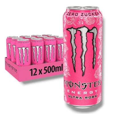 Abbildung von 12 x Monster Energy Ultra Rosa koffeinhaltiger Drink mit erfrischendem Grapefruit Geschmack ohne Zucker und Kalorien
