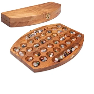 Abbildung von LOGOPLAY Bao Spiel Gr. L für 2 Spieler mit Metallverschluss Gold oval Hus Kalaha 75 Edelsteinen