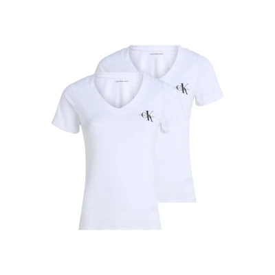 Abbildung von Calvin Klein Jeans Monologo V NECK TEE 2 PACK Tshirt basic, Damen, Größe: XS, Brilliant white/brilliant white